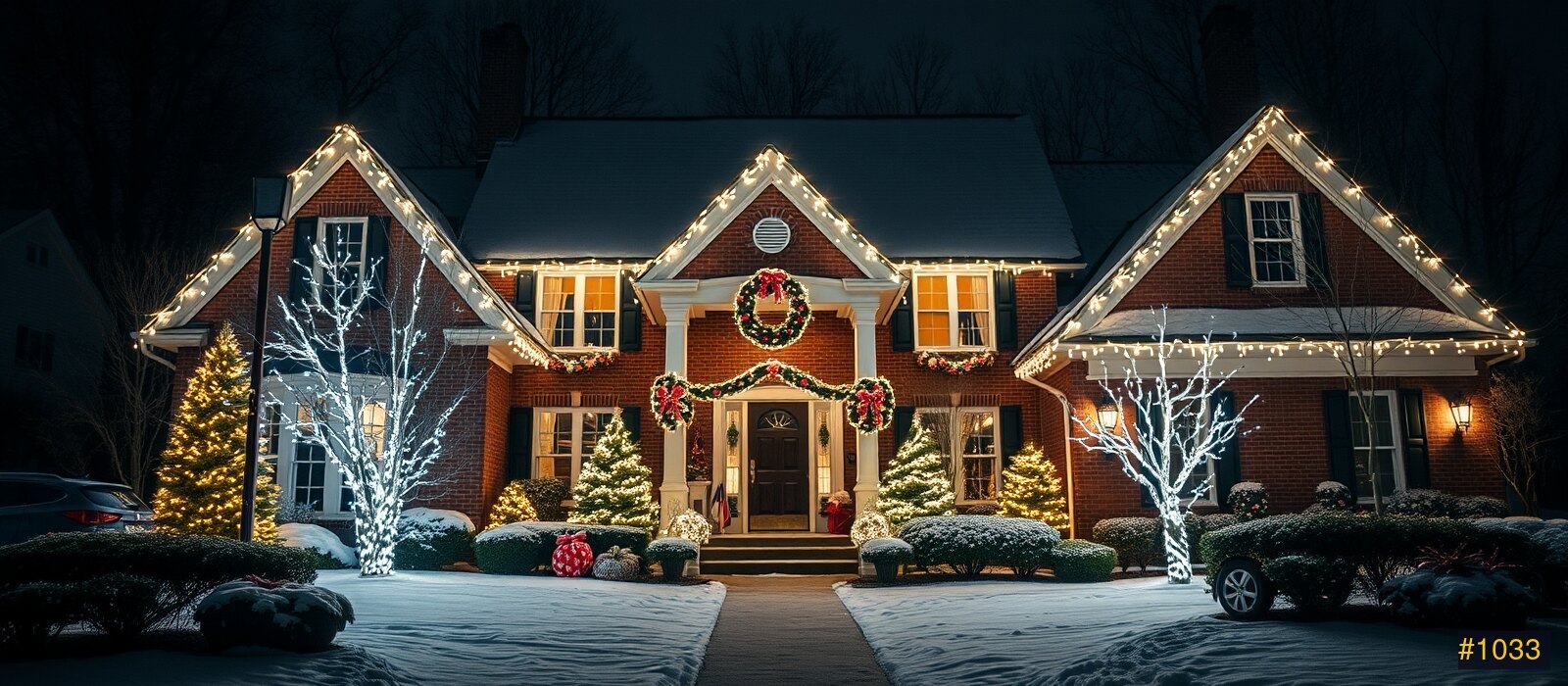 Festive home at night ready for the holidays