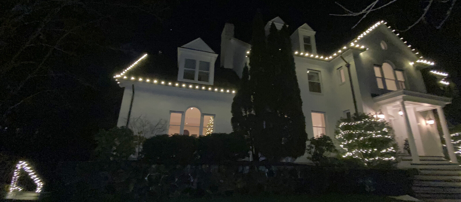 Festive home at night ready for the holidays